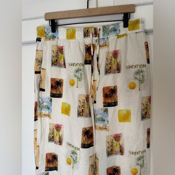 C&C California Linen Blend Vacation Print Wide Leg Pants Large - Picture 3 of 6